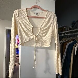Cream Long Sleeve Textured Top